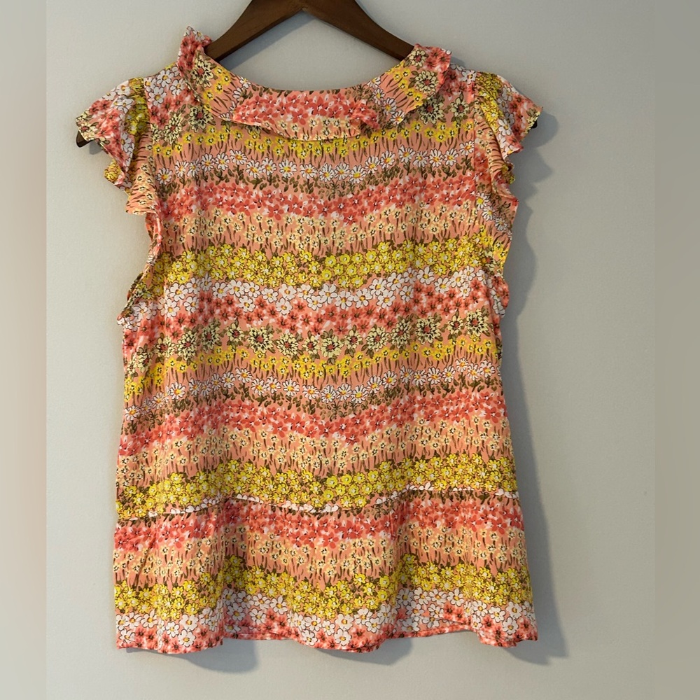 LOFT Outlet Floral Ruffle Sleeve Blouse - Size Small - Picture 5 of 5